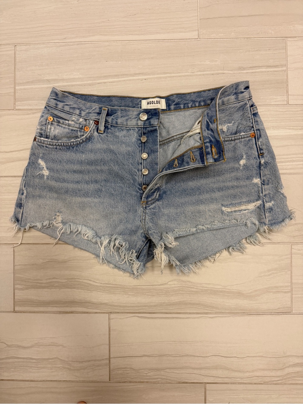 AGOLDE Parker Vintage Cut Off Denim Shorts Light Wash Button Fly 30
